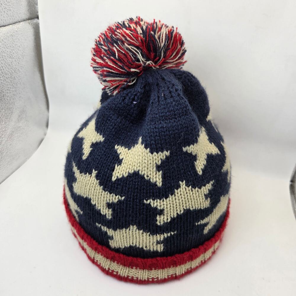 USA Flag Knit Beanie Hat Stars Stripes Pom Winter Acrylic Unbranded